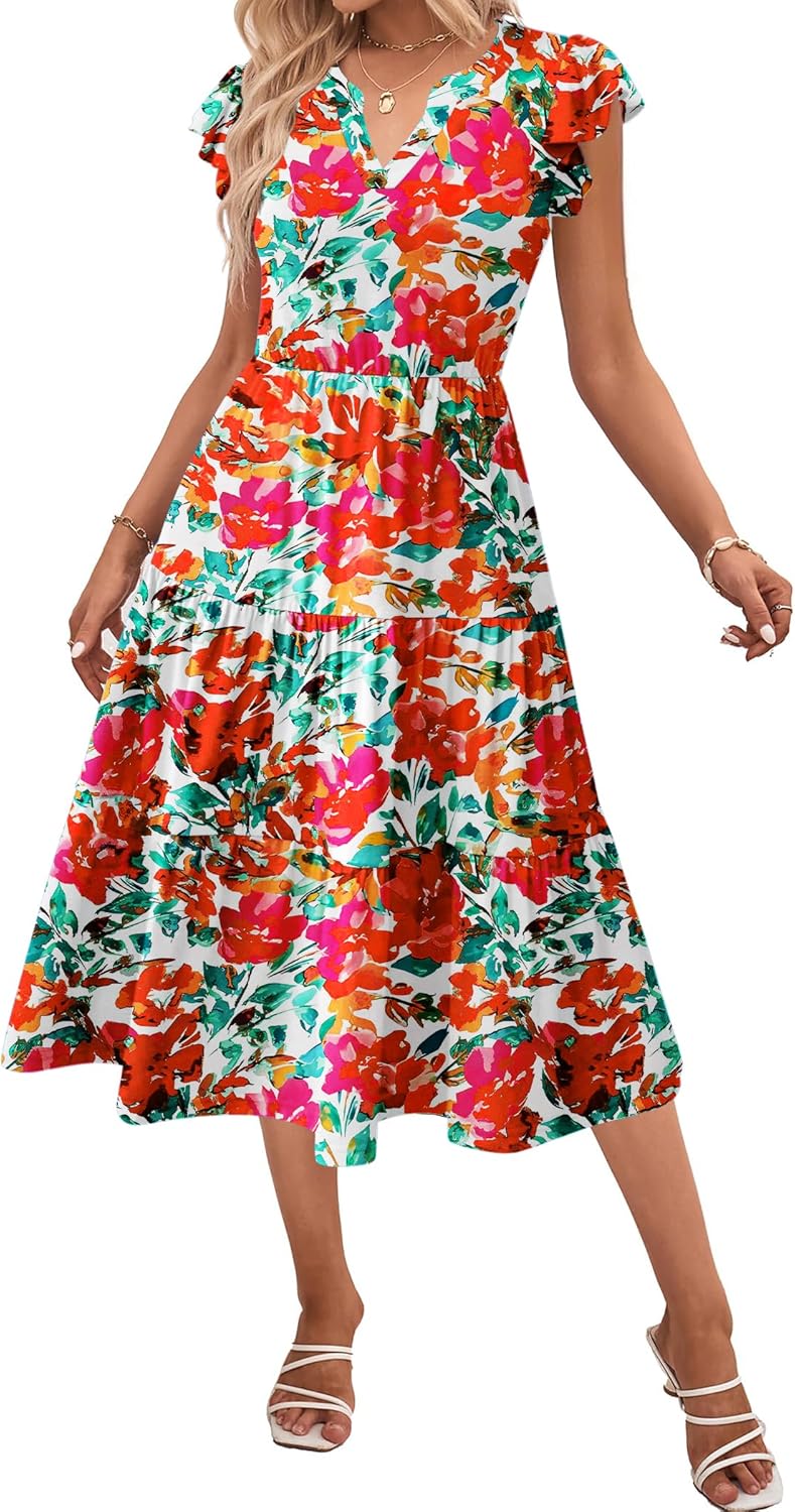 Zeagoo Womens Summer Casual Dresses with Ruffle Sleeves