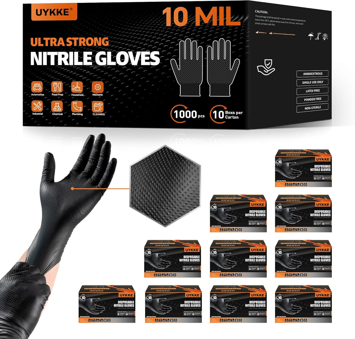 UYKKE 10 Mil Nitrile Gloves: Heavy Duty Mechanic Gloves