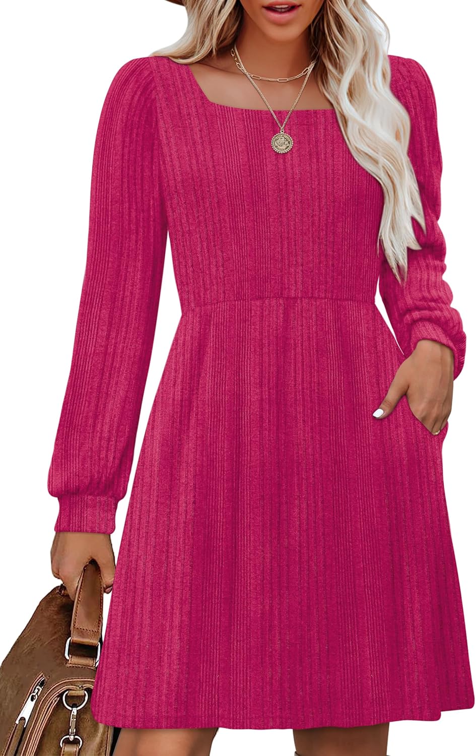 OFEEFAN Womens Knit Sweater Dress with Pockets for Style