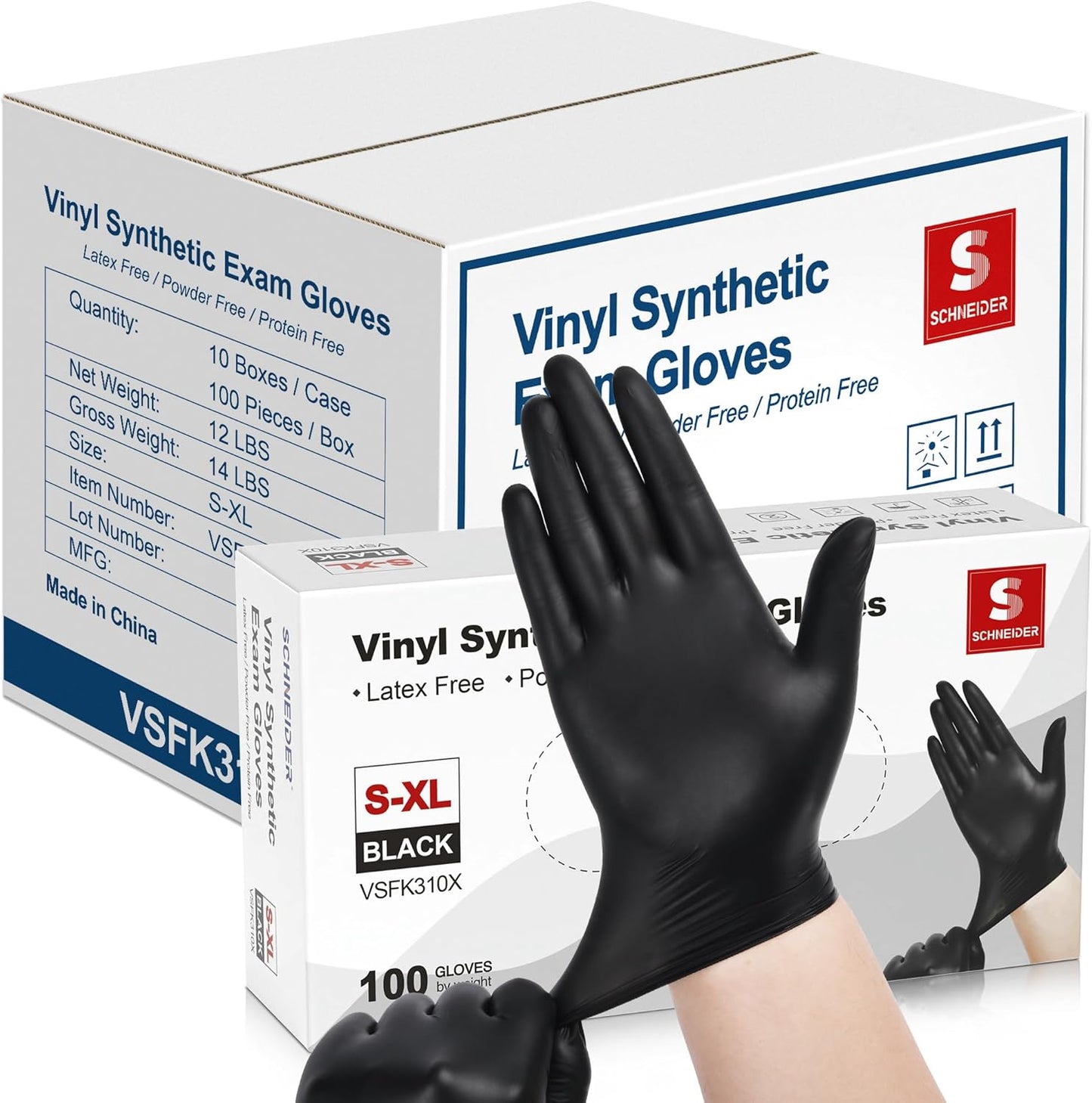 Schneider Black Vinyl Exam Gloves, Latex-Free, 4mil - Versatile for Medical, Cooking & Cleaning