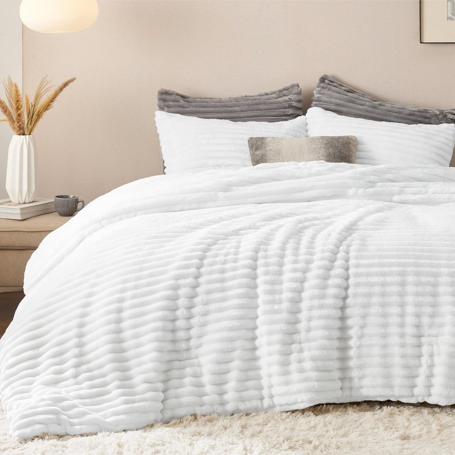 Bedsure Fluffy Comforter Set Full Size - Super Soft Faux Fur