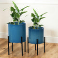 Modern Plant Pots Set of 2 Large Decorative Planters in Blue