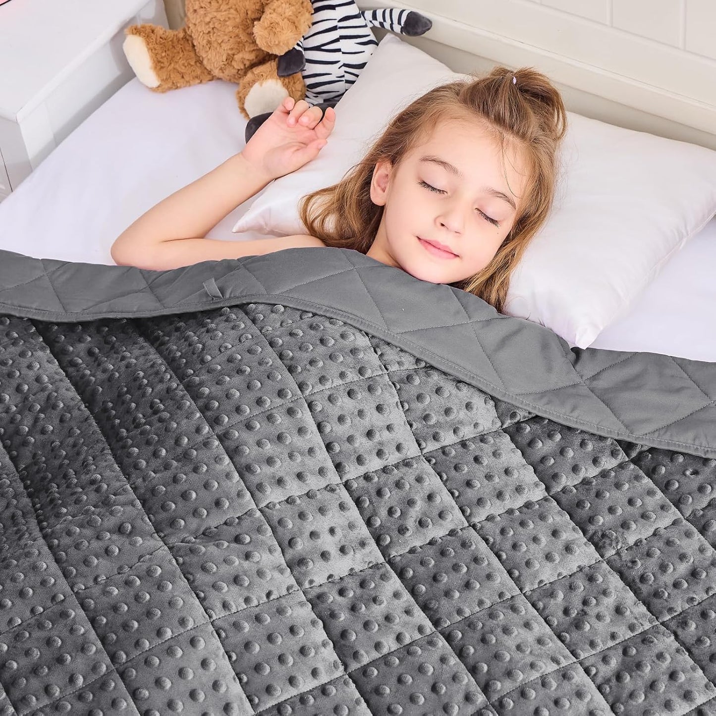 Grey Weighted Blanket for Kids 10lbs, Cozy Minky Heavy Throw