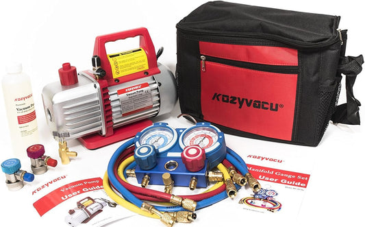 Kozyvacu AC Repair Kit: Powerful 3.5 CFM Vacuum Pump + Manifold Gauge Set