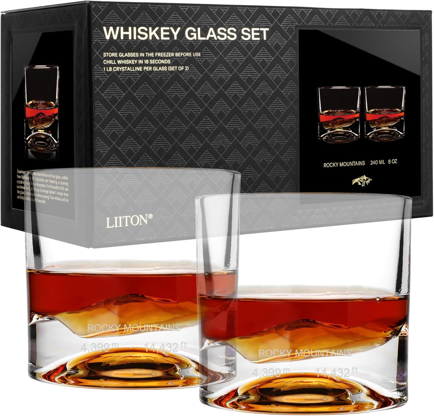 Rocky Mountains Heavy Crystal Whiskey Glasses Gift Set of 2