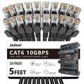 Cat6 5ft Patch Cables 24 Pack - 10Gbps Flat Ethernet for Patch Panels