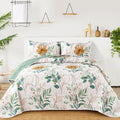 Floral Quilt Set Queen 3-Piece Reversible Bedspread - Elegant Green