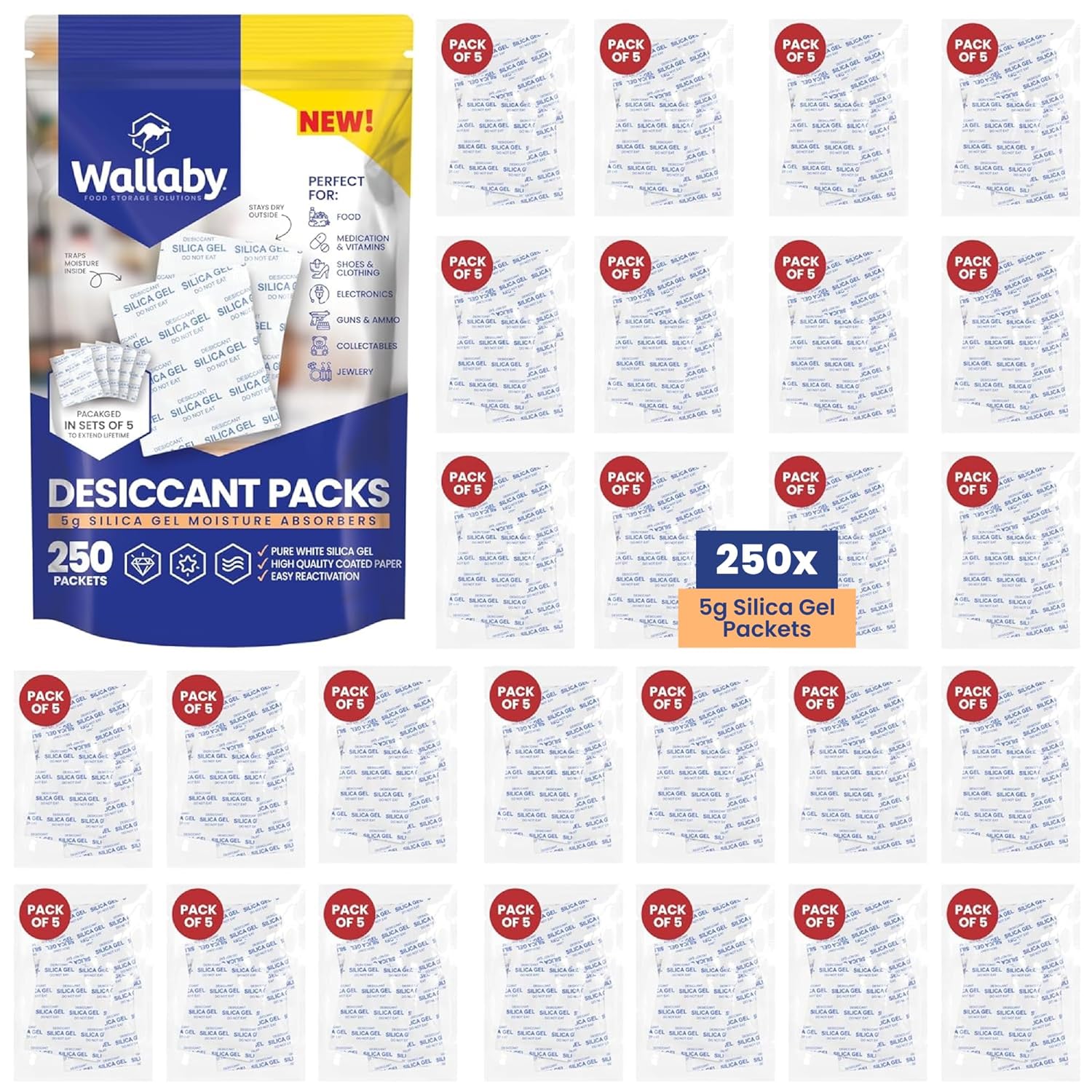 Wallaby 5 Gram Silica Gel Desiccant Packets for Moisture Control