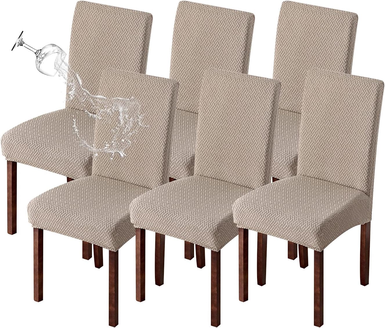 Genina Waterproof Chair Covers for Dining Room - 6 Pack Khaki