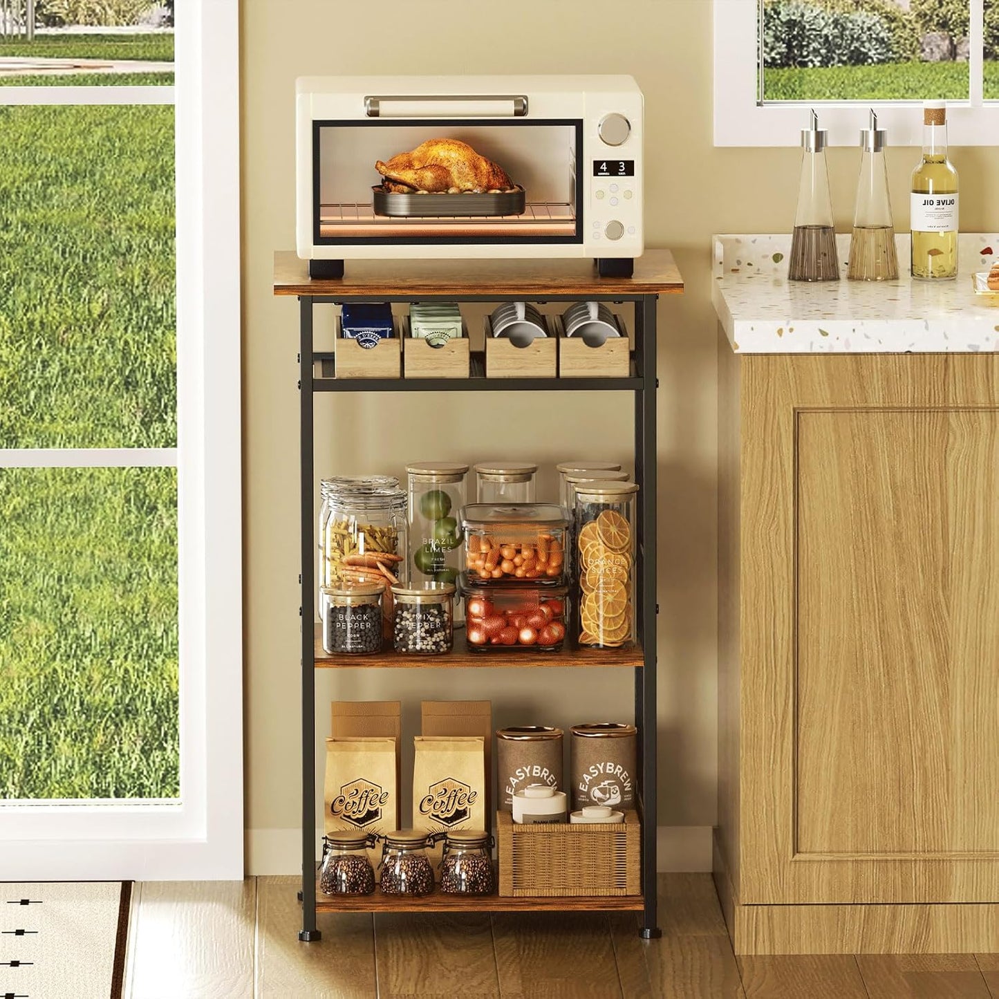Farmhouse Style 3-Tier Coffee Stand with Storage