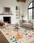 Area Rug 9x12 Beige - Washable Low Pile Vintage Floral Rug