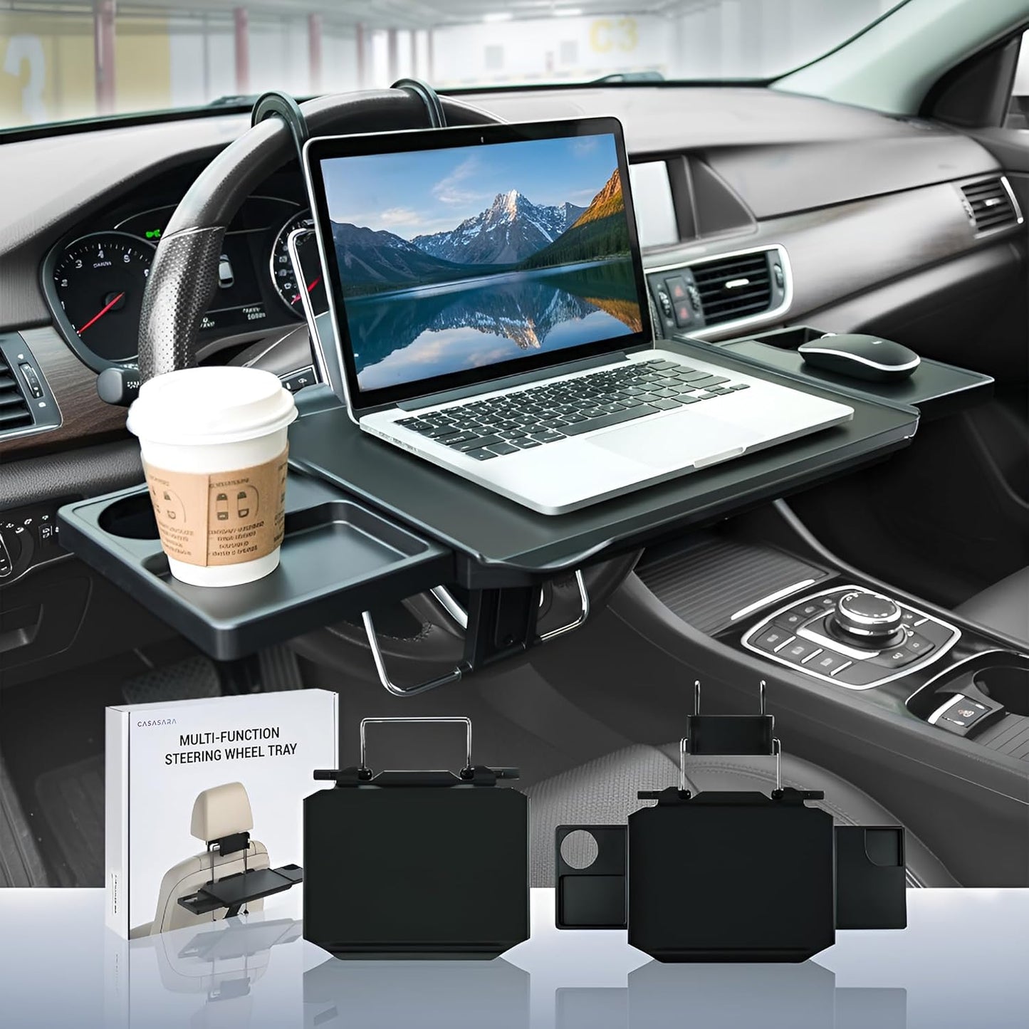 2-in-1 Car Steering Wheel Tray & Back Seat Table for Drivers