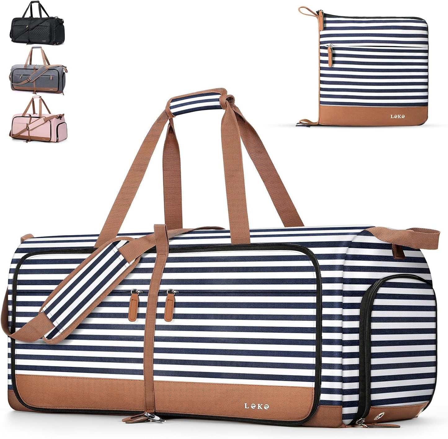 Lekesky Foldable Travel Duffle Bag for Women with Shoe Compartment