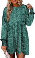 Womens Long Sleeve Babydoll Mini Dress - Flowy Floral Tunic