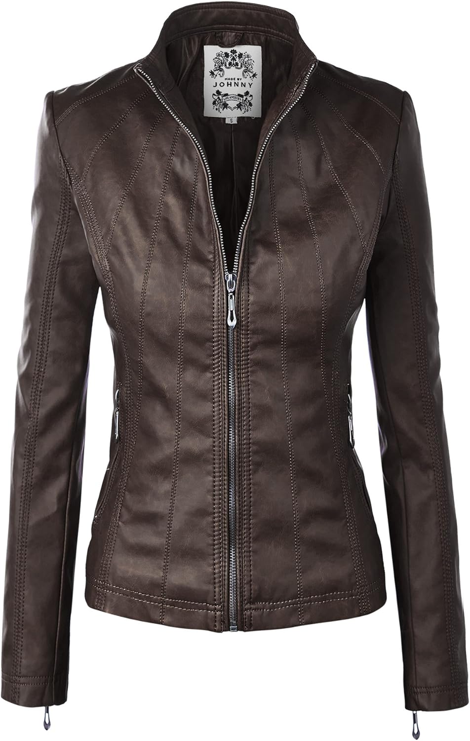 Faux Leather Zip Up Moto Biker Jacket for Women - Stylish & Durable