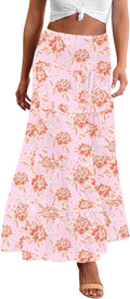 Women's Long Maxi Skirt Tiered Elastic High Waist Boho - Double Layer