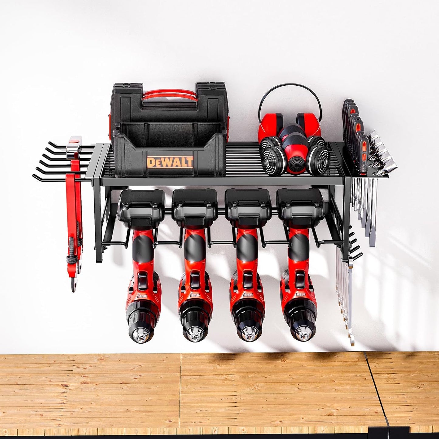 2 Layer Metal Garage Tool Organizer - Heavy Duty & Wall-Mounted