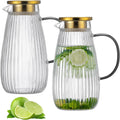 Glass Water Pitcher with Lid and Spout, 68 oz Vertical Stripes - Clear