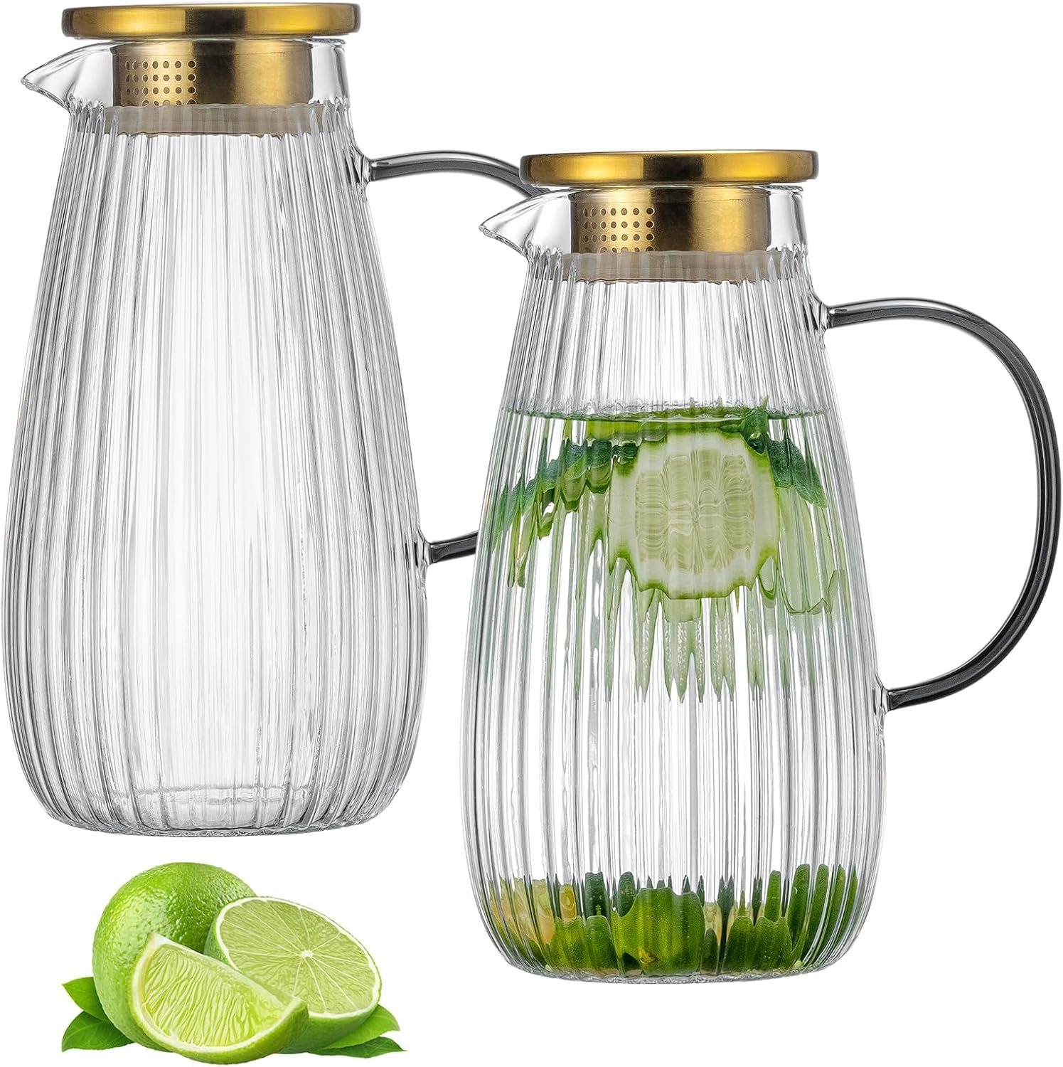 2 Pack Glass Pitcher with Lid and Spout for Cold Brew and More