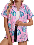 Womens Hawaiian Shirt - Soft Cool Floral V Neck Button Up