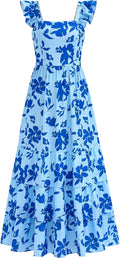 dowerme Floral Maxi Beach Dress for Women - Ruffle Smocked A-Line