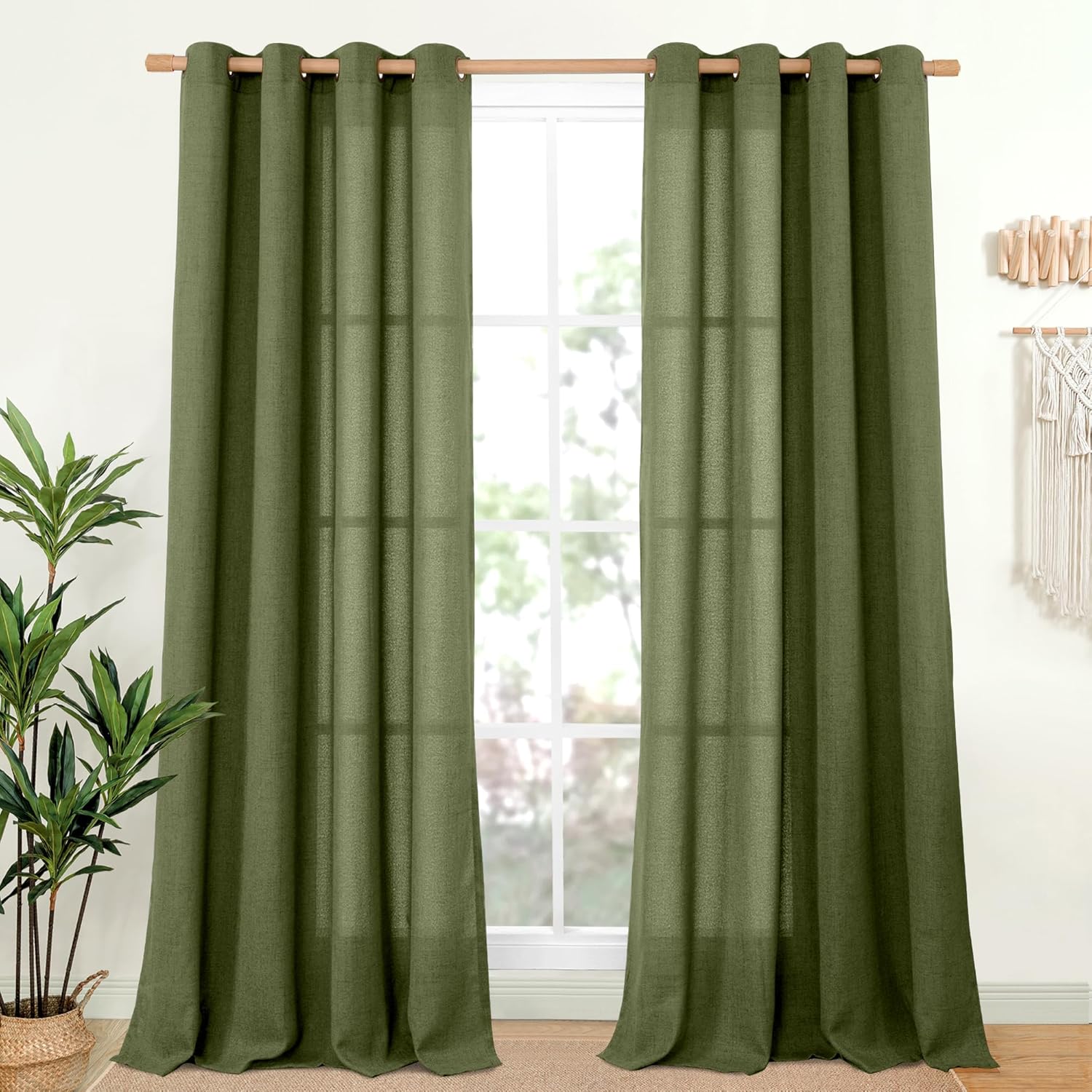 YoungsTex Olive Linen Curtains 95 Inches Long for Living Room