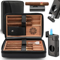 TISFA Cigar Humidor Leather Cedar Travel Case - Portable 3-in-1 Kit