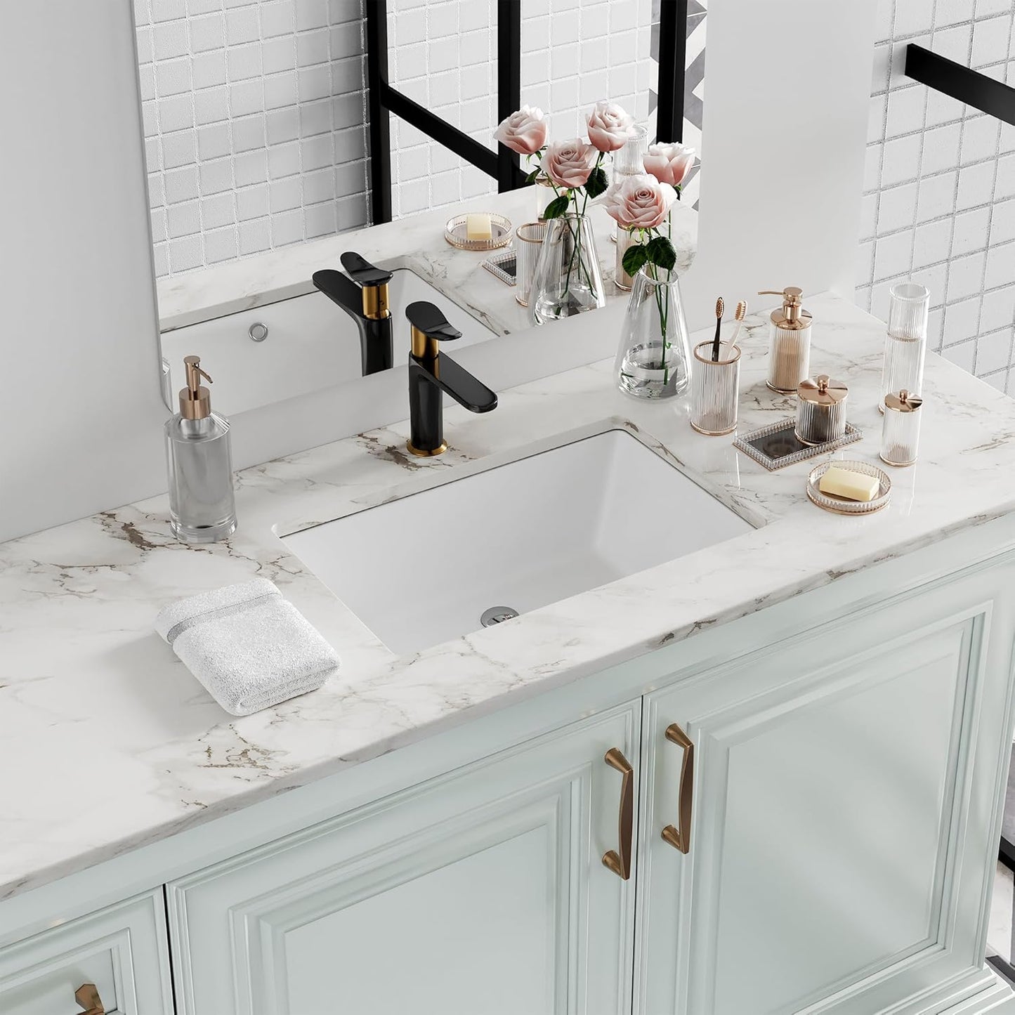 Undermount Bathroom Sink Rectangle - Durable Fireclay Design