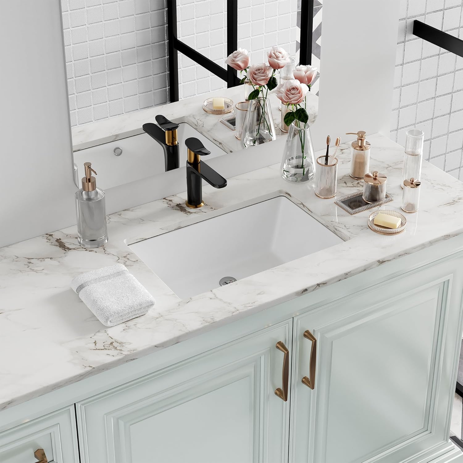 Undermount Bathroom Sink Rectangle - Durable Fireclay Design