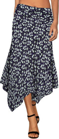 DJT Women's Flowy Handkerchief Hemline Midi Skirt - Flattering smooth