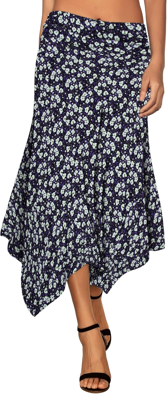 DJT Women's Flowy Handkerchief Hemline Midi Skirt for Elegance