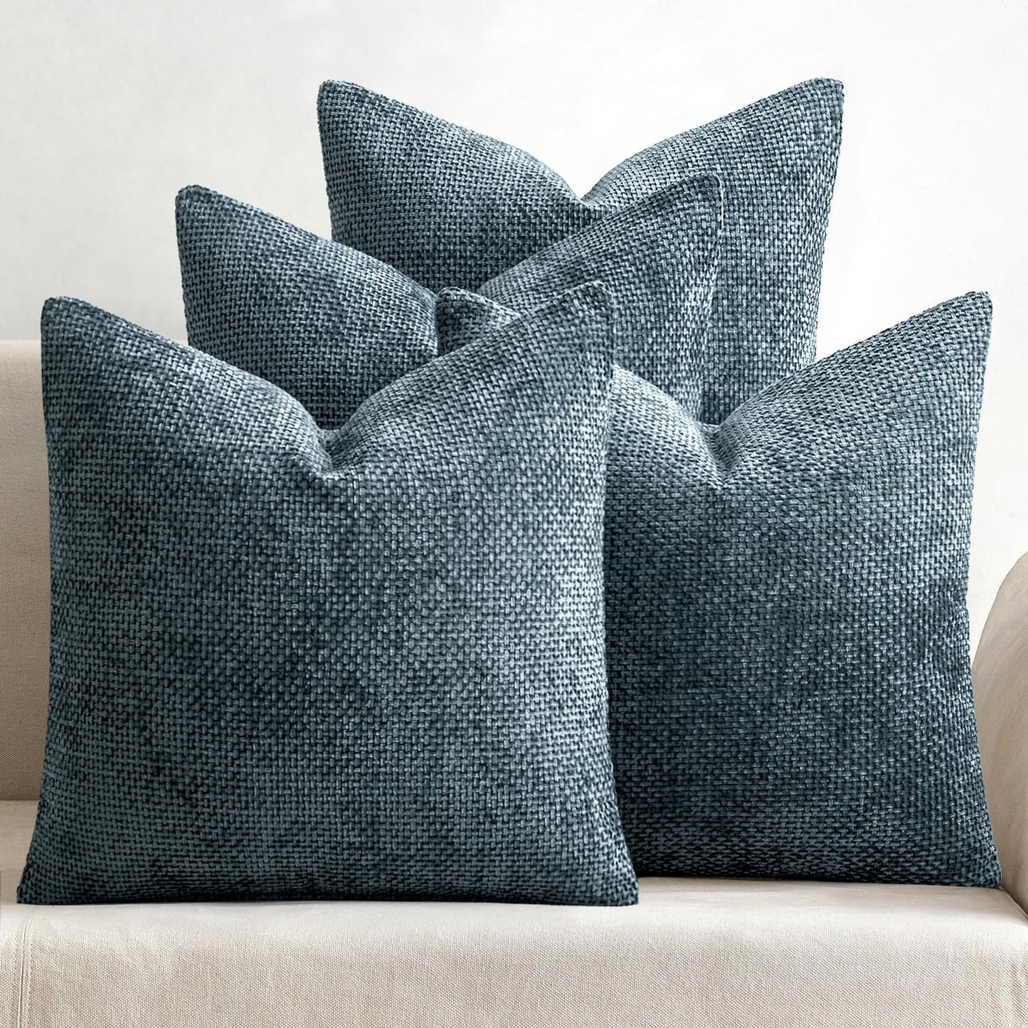 MIULEE 20x20 Inch Navy Blue Chenille Pillow Covers for Home