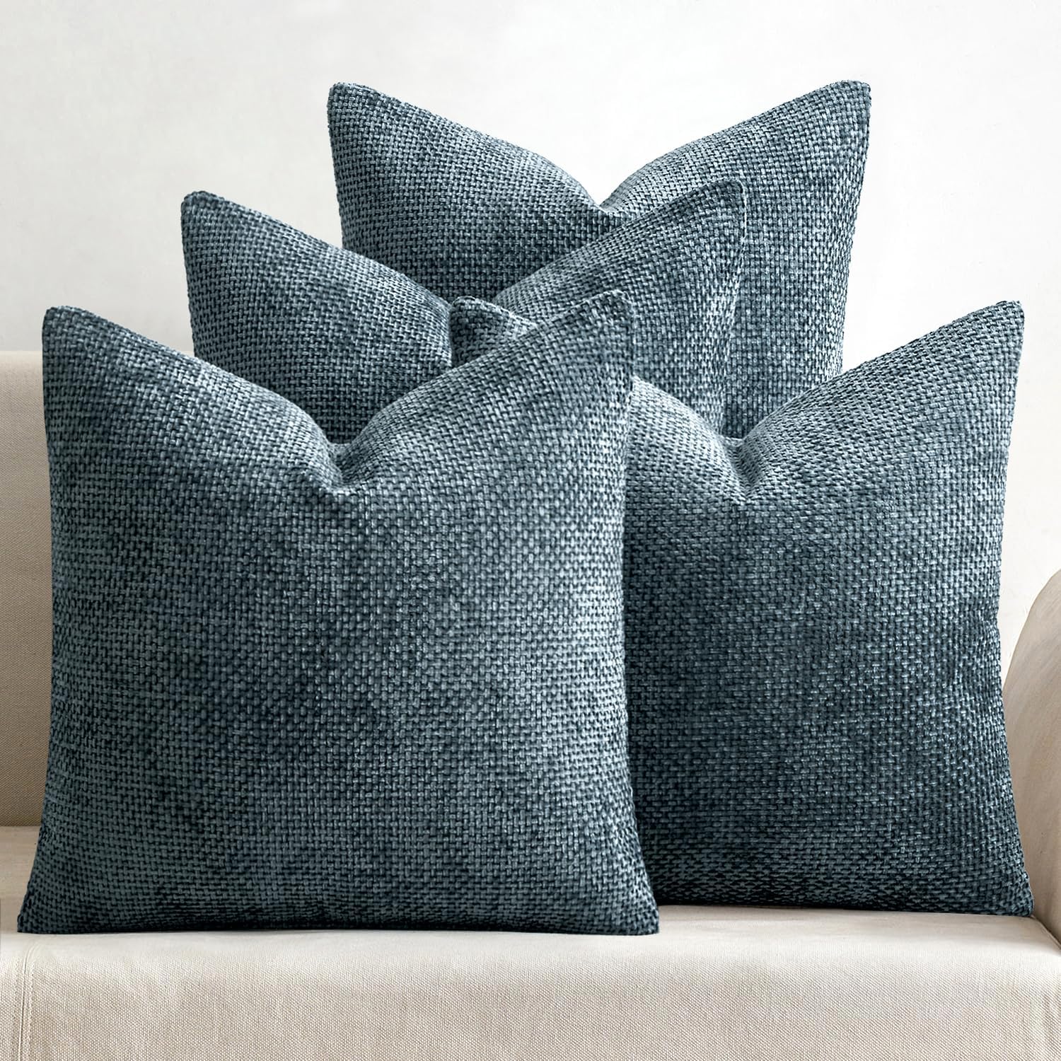 MIULEE 20x20 Inch Navy Blue Chenille Pillow Covers for Home