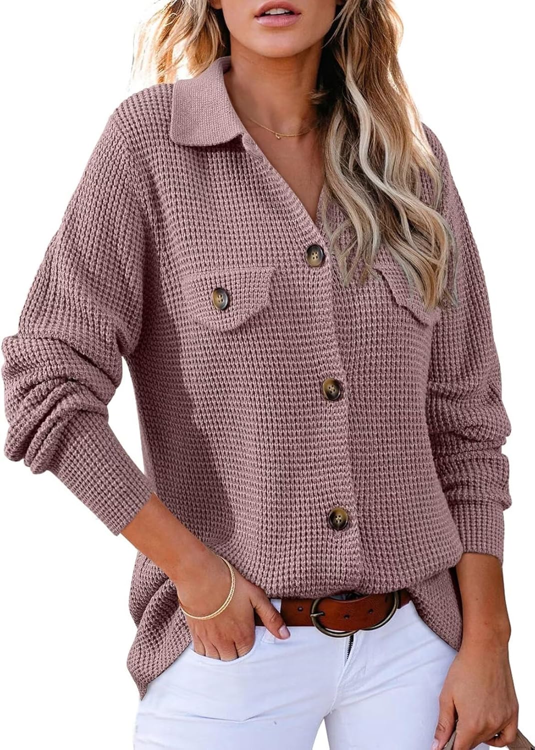 Waffle Chunky Knit Cardigan Sweaters for Cozy Fall Outfits