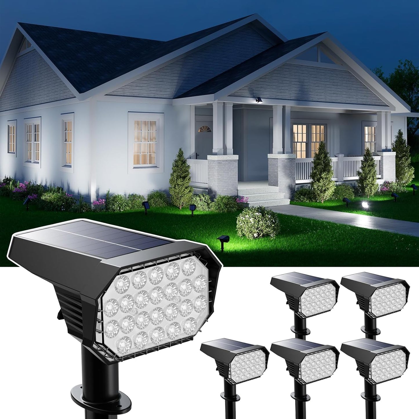 6 Pack Solar Powered Outdoor Spot Lights for Landscape Lighting