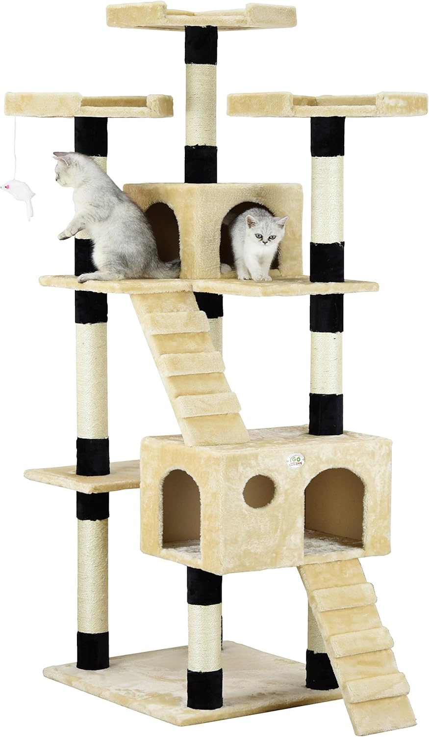 Go Pet Club 72 Tall Cat Tree Tower for Indoor Cats - Beige/Black