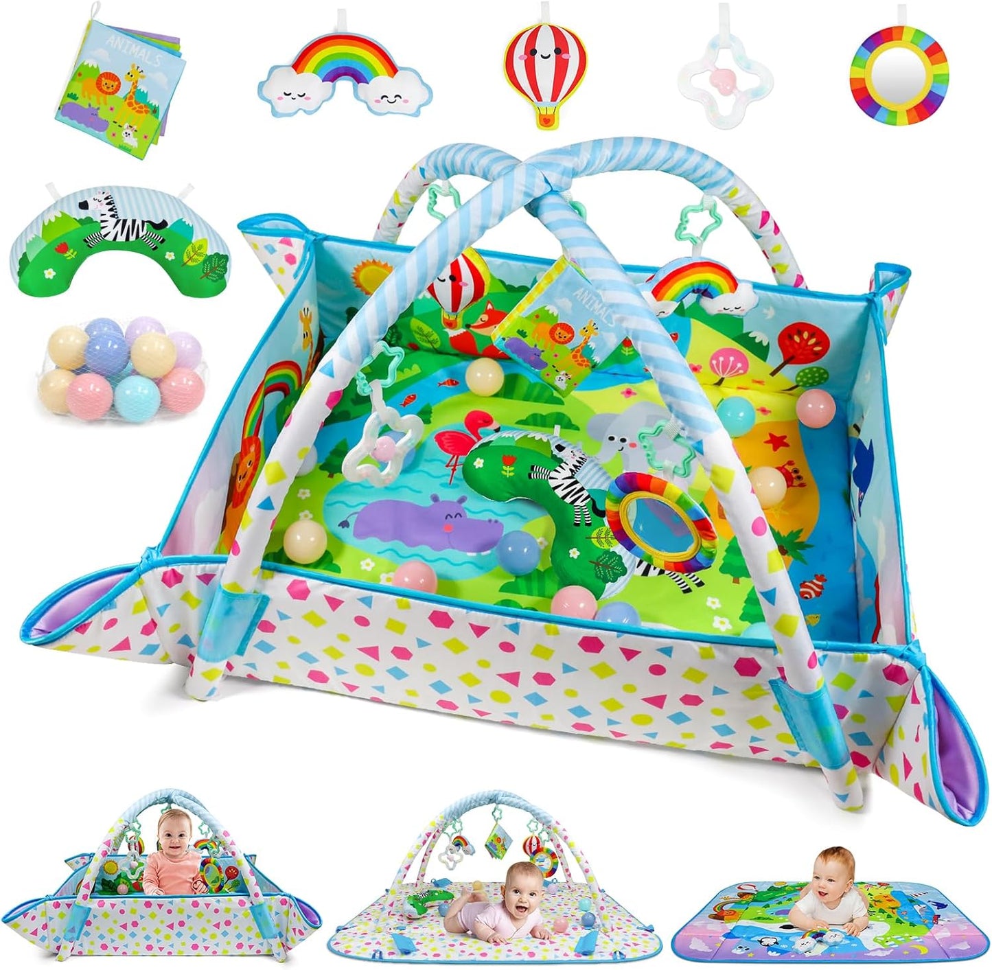 Dr.Rapeti Baby Play Gym Mat with Ball Pit for Sensory Fun