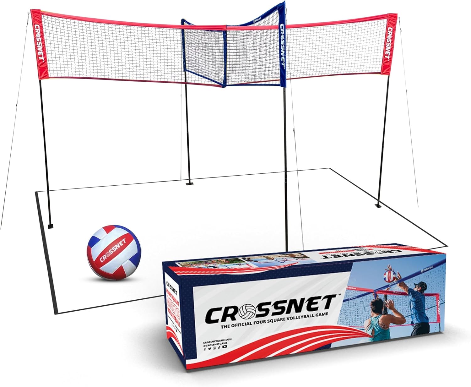 CROSSNET Quick Assemble 4 Square Volleyball Game Set for Fun