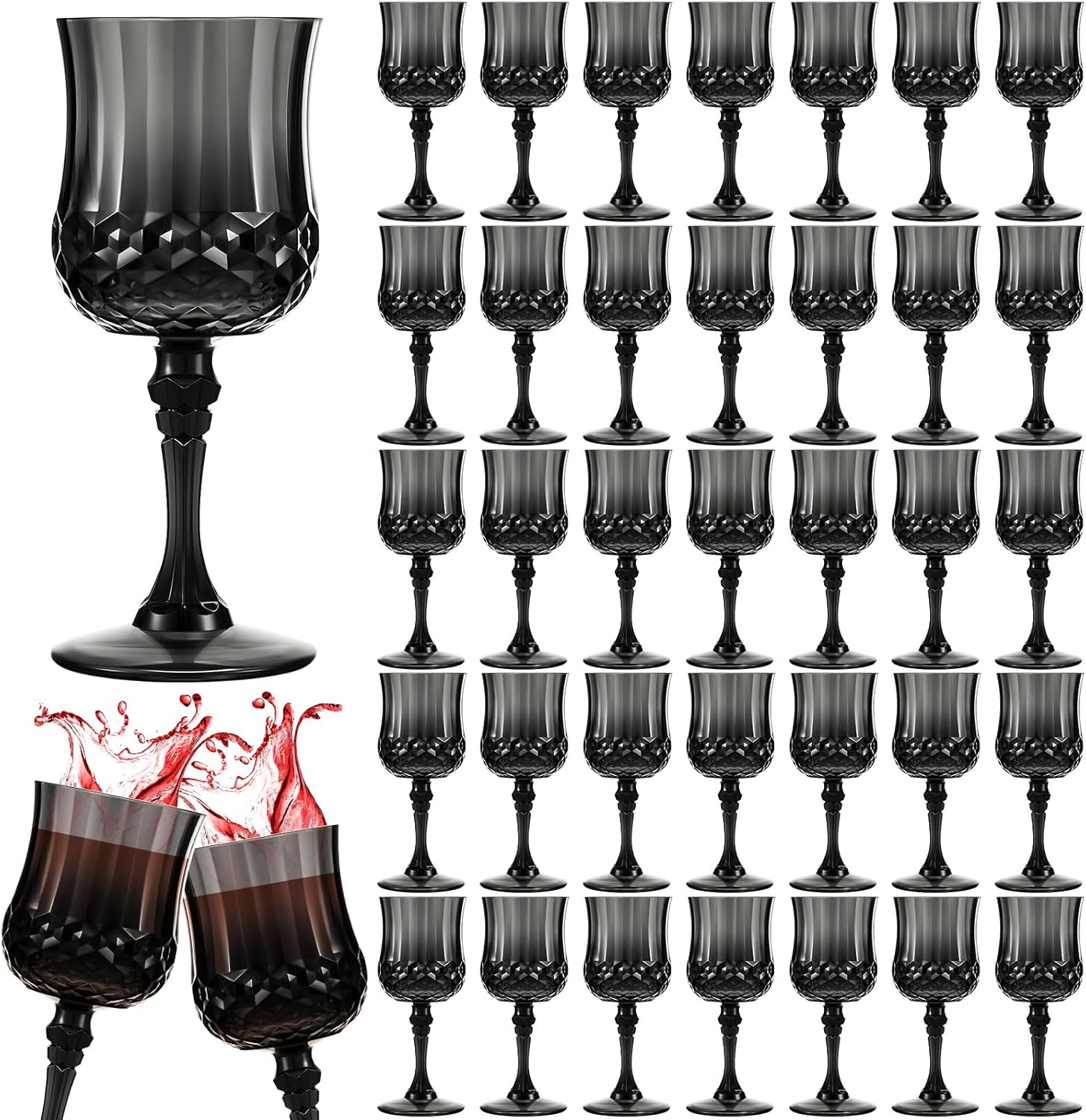 Vintage 7 OZ Plastic Wine Glasses for Parties and Weddings