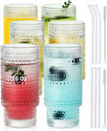 Hobnail Highball Glasses Set of 6 - Vintage 16oz Stackable Glasses
