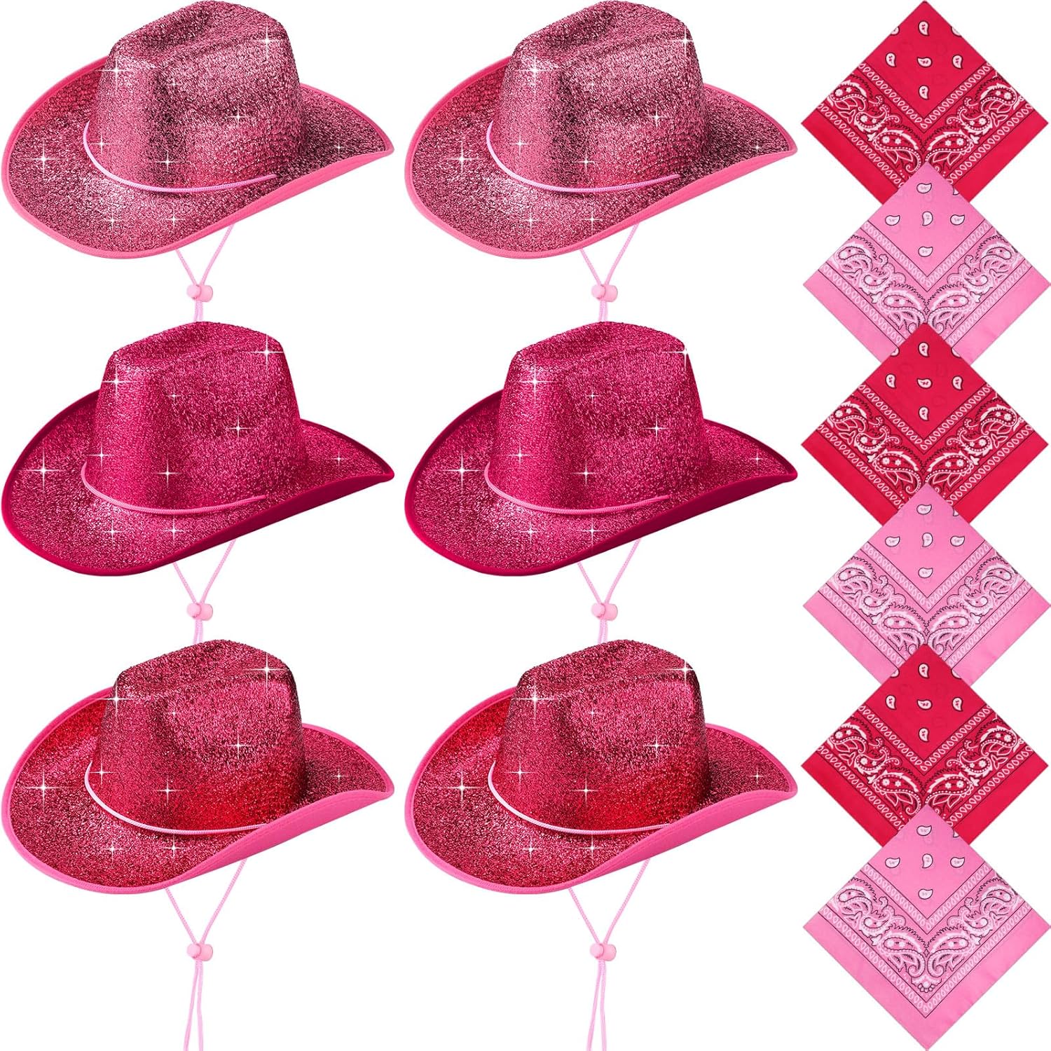 12 Pcs Sparkly Cowboy Hats and Bandanas for Western Parties