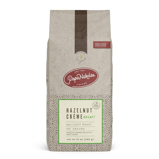 PapaNicholas Hazelnut Decaf Ground Coffee 12oz