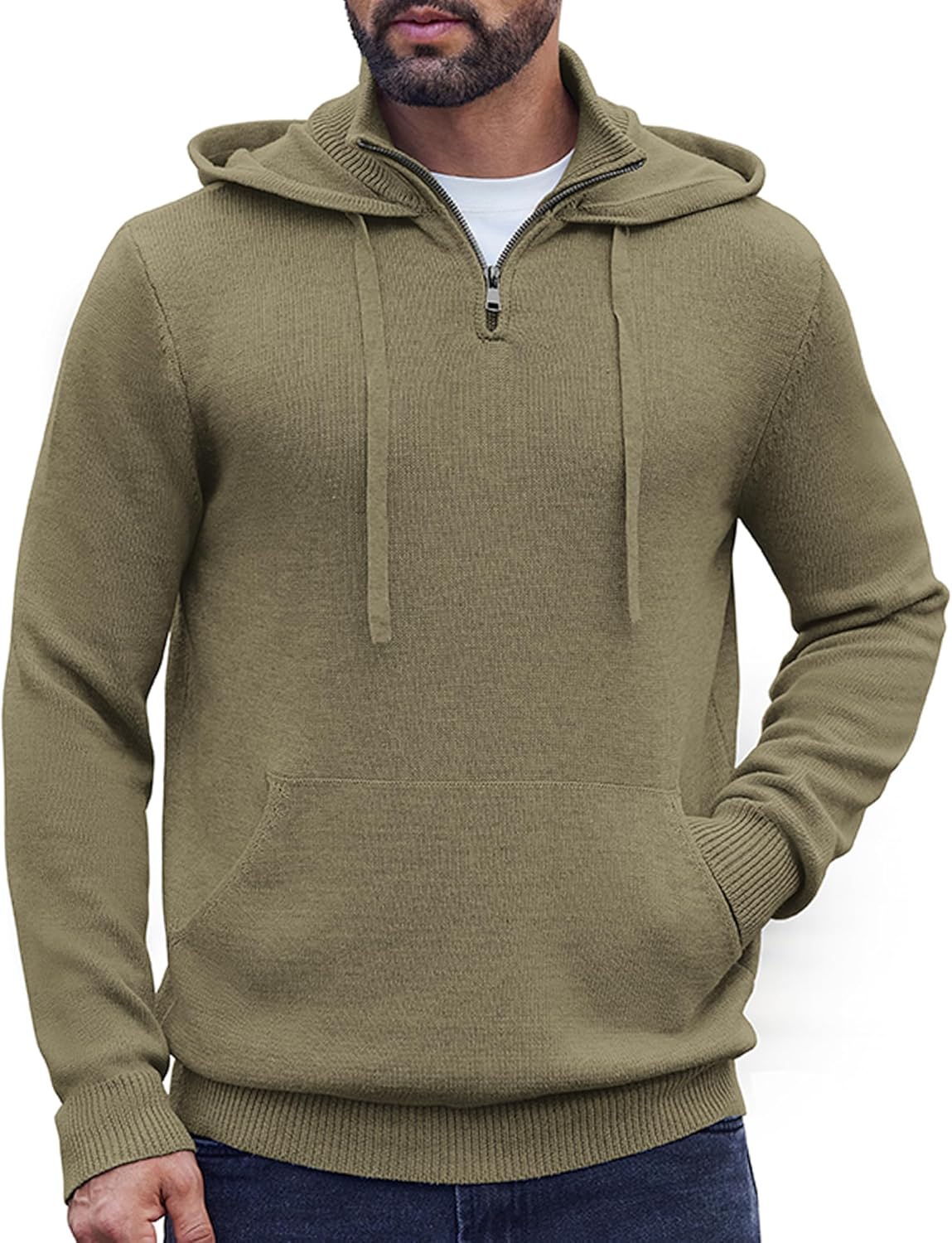 COOFANDY Knitted Hoodie: Stylish & Warm Quarter Zip!