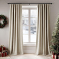 Beauoop Beige Velvet Curtains 96 in 2 Panels - Soft Room Darkening