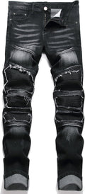 RXXKKK Men's Classic Zipper Biker Regular Fit Flex Jean - Durable you