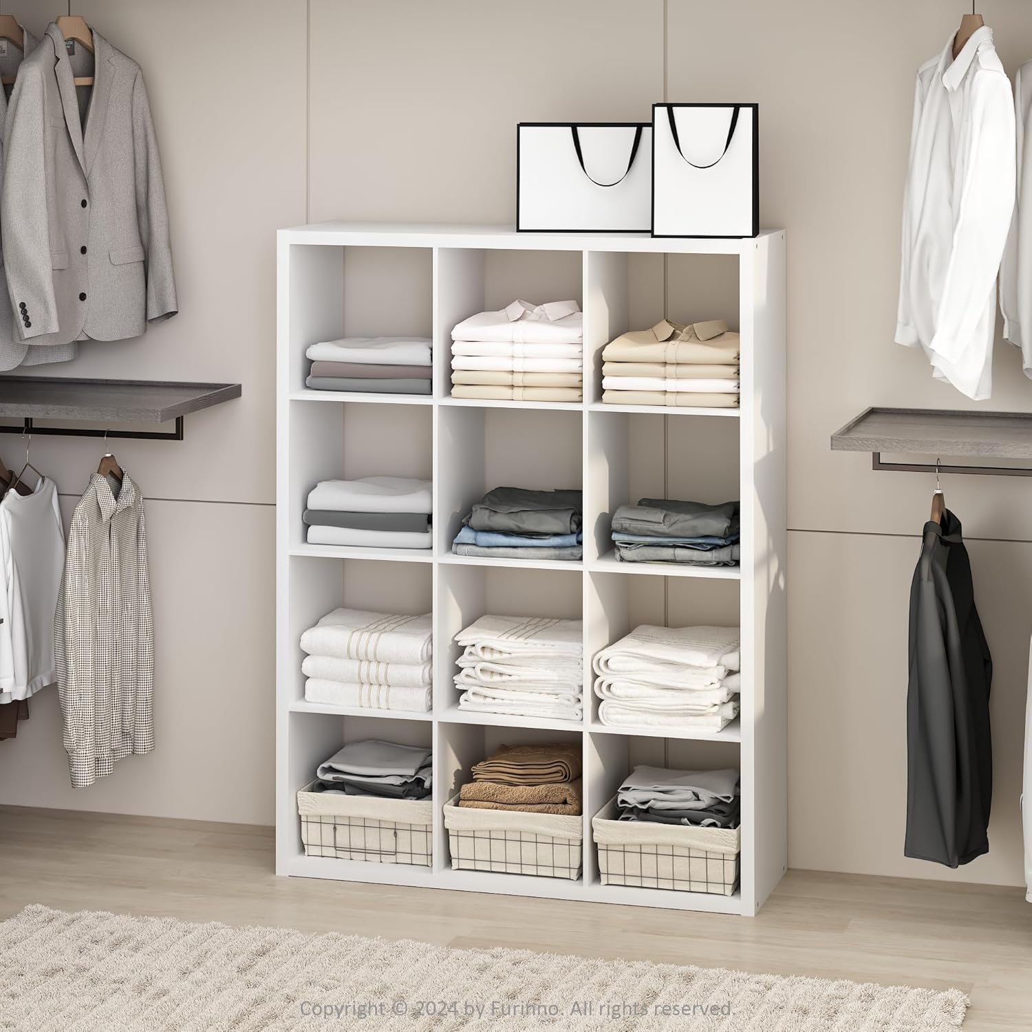 Furinno Cubic Open Back 12-Cube Storage Organizer Shelf