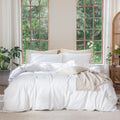 Full Bright White Washed Cotton Duvet Cover Set - Soft Linen Look