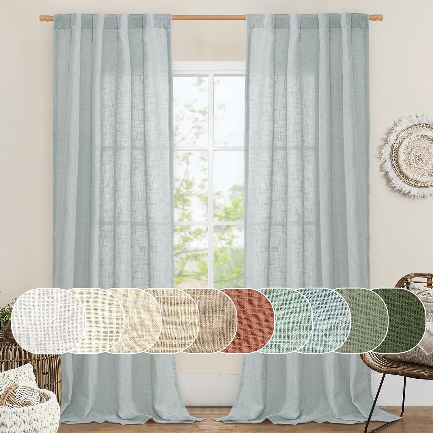 LAMIT Linen Blended Curtains for Bedroom and Living Room