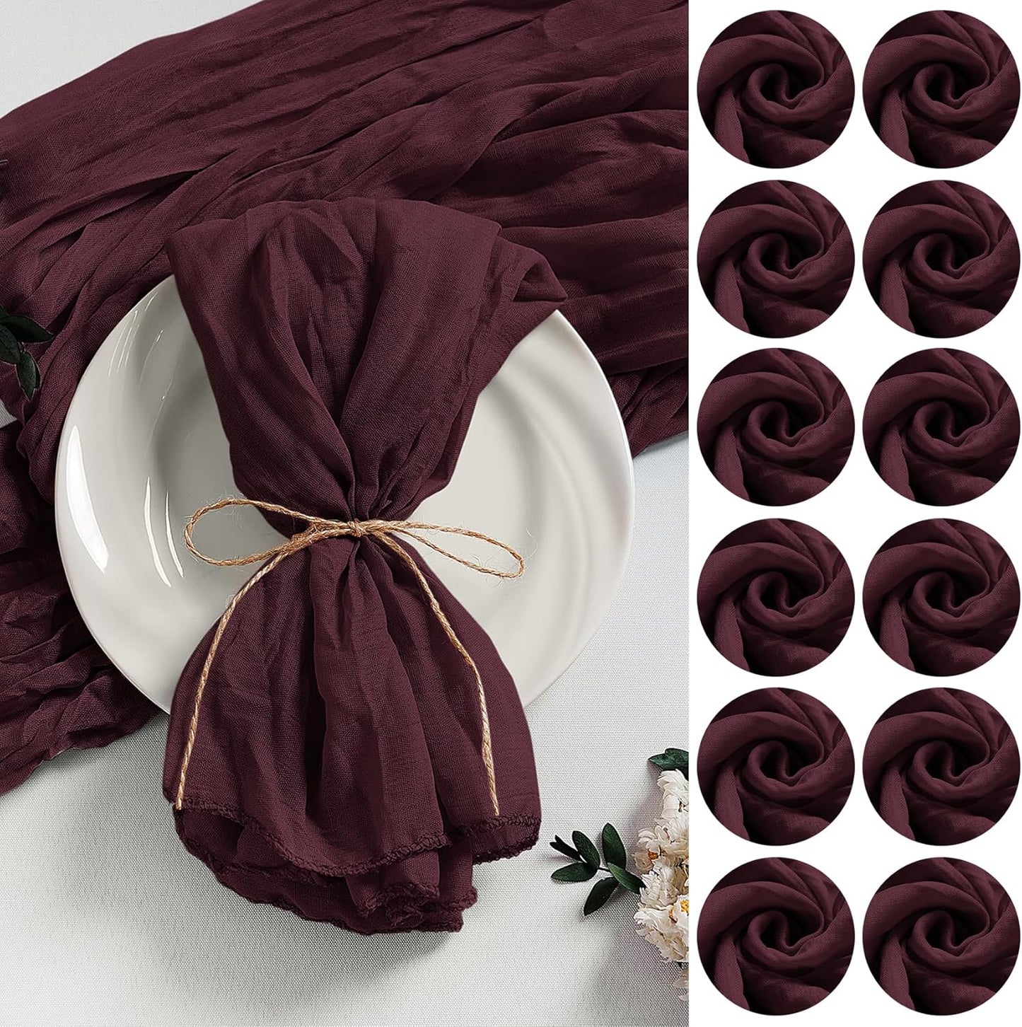 LZY 120 Pack Burgundy Cheesecloth Napkins for Elegant Events