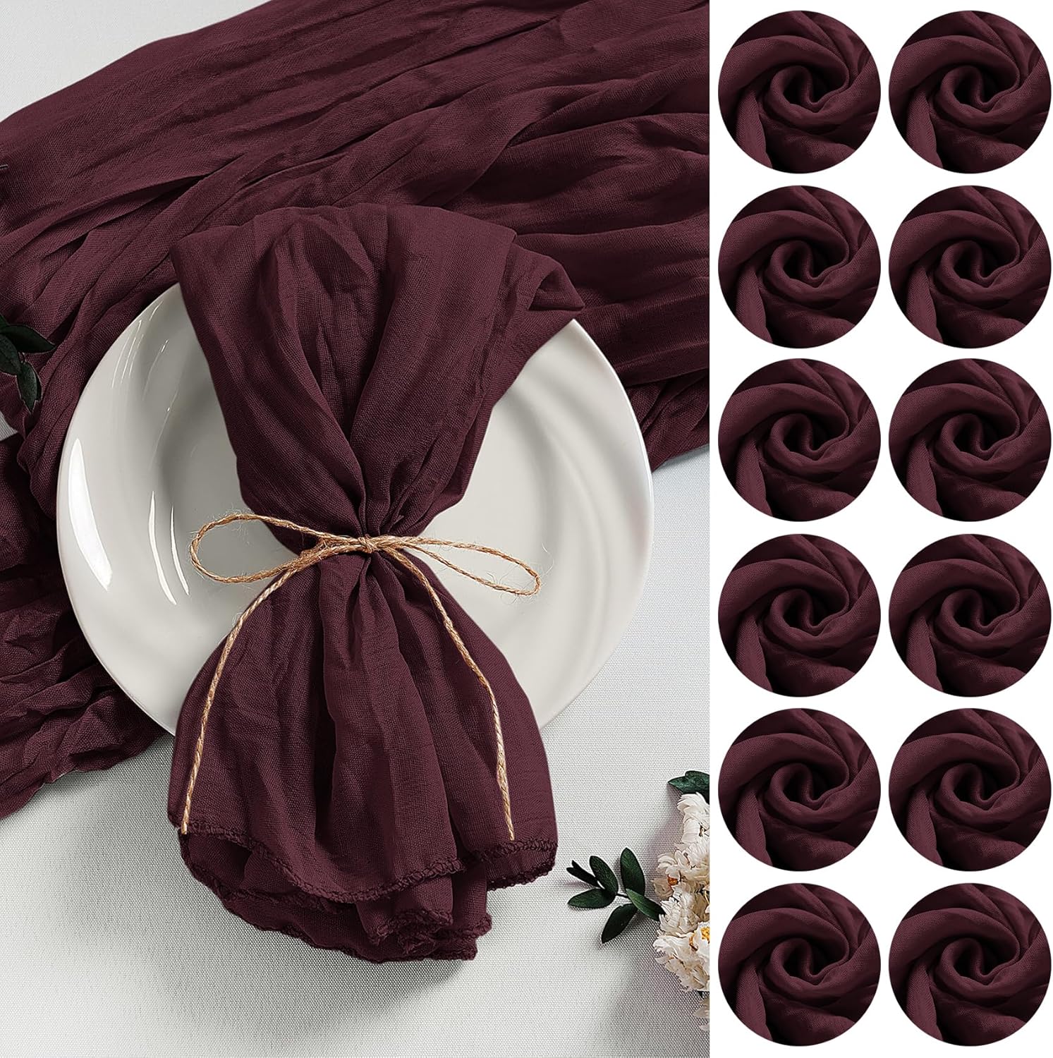 LZY 120 Pack Burgundy Cheesecloth Napkins for Elegant Events